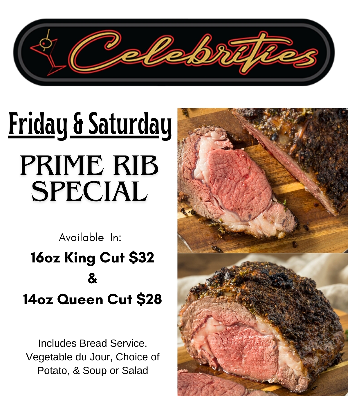 Daily Specials At Celebrities Bar & Grill